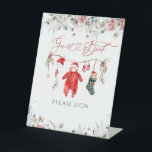 Santa Baby Christmas Baby Shower Guest Book Pedestal Sign<br><div class="desc">Santa Baby Christmas Baby Shower Guest Book</div>