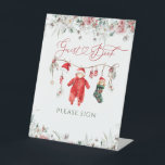 Santa Baby Christmas Baby Shower Guest Book Pedestal Sign<br><div class="desc">Santa Baby Christmas Baby Shower Guest Book</div>