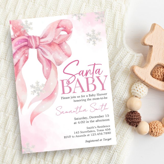 Santa Baby Christmas Baby Shower Invitation (Pink Coquette Winter Baby Shower Invitation)
