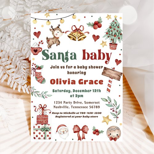 Santa Baby Christmas Baby Shower Invitation