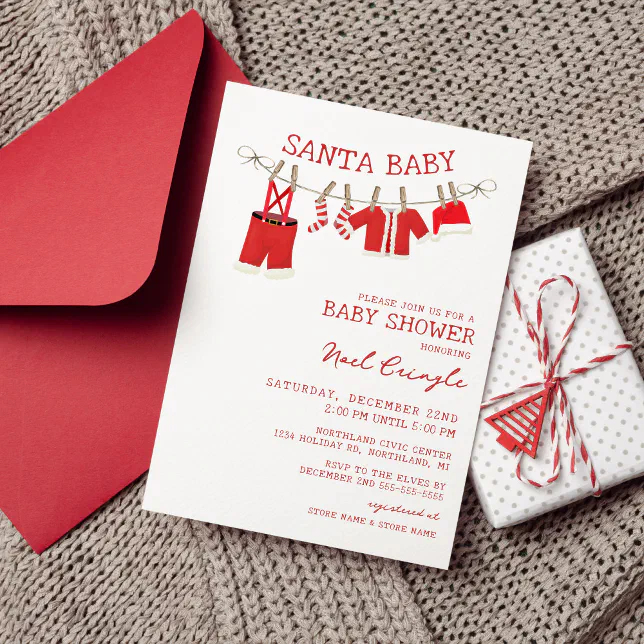 Santa Baby Christmas Baby Shower Invitations | Zazzle