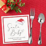 Santa Baby Christmas Baby Shower Napkins<br><div class="desc">Cute Christmas holiday season baby shower napkins with "Santa Baby" written in an elegant script with a heart swash and a watercolor illustration of a red Santa Claus hat. Personalize with the mother's name and shower date in simple modern typography.</div>