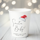 Santa Baby Christmas Baby Shower Paper Cups<br><div class="desc">Cute Christmas holiday season baby shower paper cups with "Santa Baby" in an elegant script with a heart swash and a watercolor illustration of a red Santa Claus hat. Personalize with the mother's name and shower date in simple modern typography.</div>