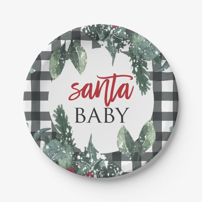 Santa Baby Christmas Baby Shower Paper Plates (Front)