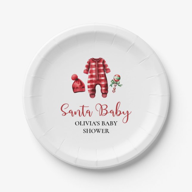 Santa Baby Christmas Baby Shower Paper Plates (Front)