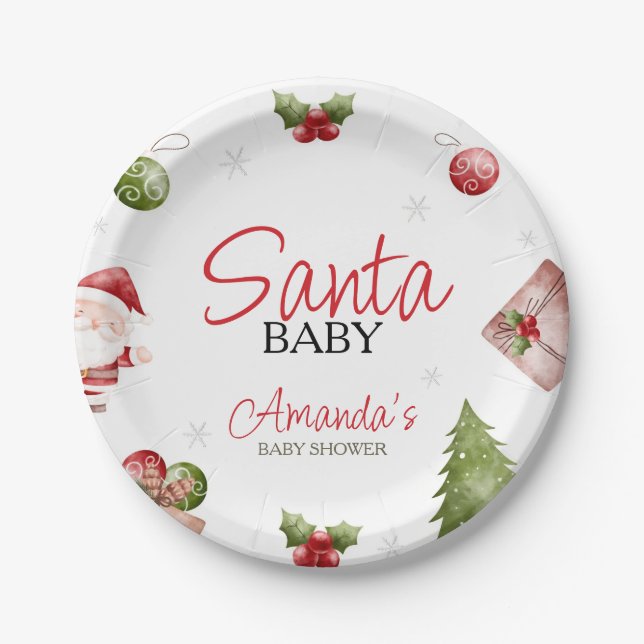 Santa Baby Christmas Baby Shower  Paper Plates (Front)