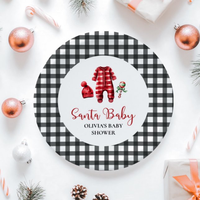 Santa Baby Christmas Baby Shower Paper Plates (Creator Uploaded)