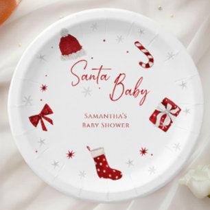 Santa Baby Christmas Baby Shower Paper Plates