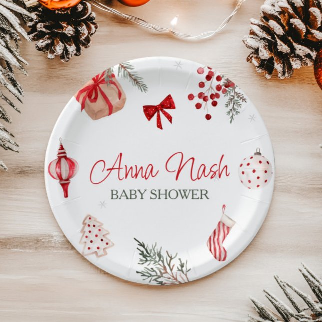 Santa Baby Christmas Baby Shower Paper Plates (Creator Uploaded)