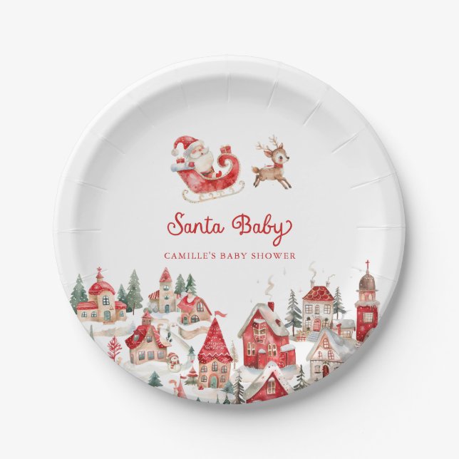 Santa Baby Christmas Baby Shower Paper Plates (Front)