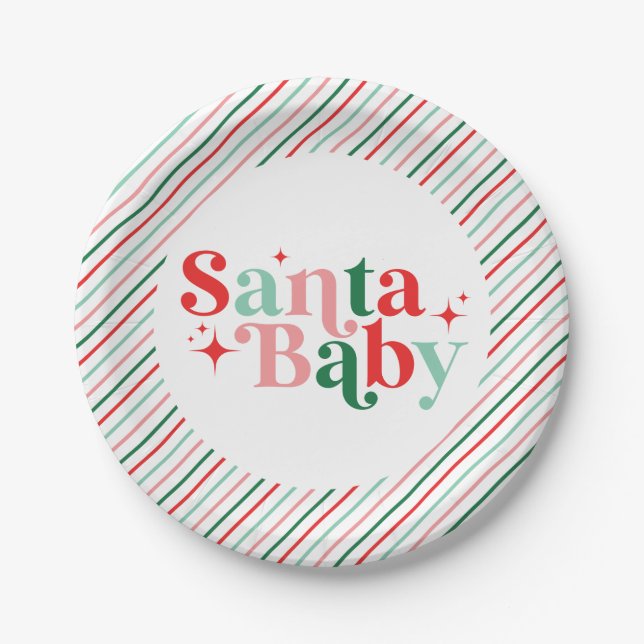 Santa Baby christmas baby shower Paper Plates (Front)