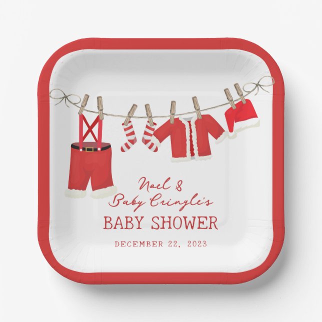Santa Baby Christmas Baby Shower Paper Plates (Front)
