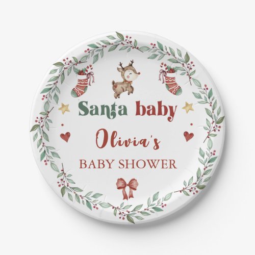 Santa Baby Christmas Baby Shower Paper Plates