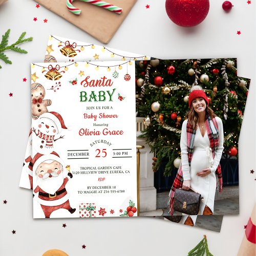 Santa Baby  Christmas Baby Shower Photo  Invitation