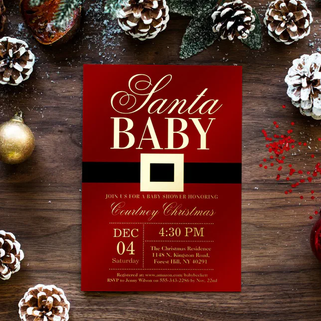 Santa Baby | Christmas Baby Shower Real Gold Foil Invitation | Zazzle
