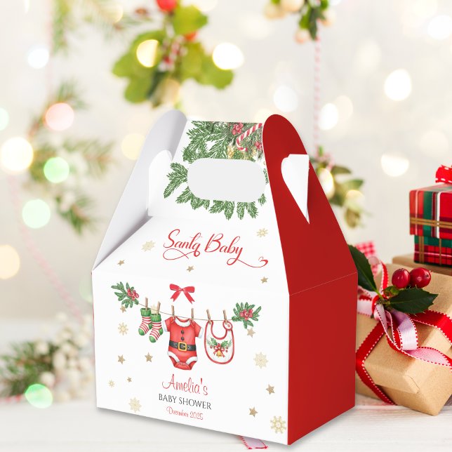 Santa Baby Christmas Baby Shower Red Outfit Favor Boxes (Creator Uploaded)