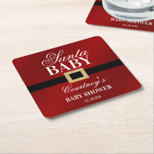 Santa Baby   Christmas Baby Shower Square Paper Coaster