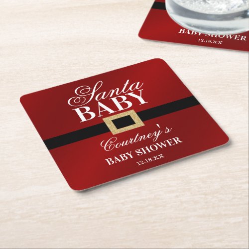 Santa Baby  Christmas Baby Shower Square Paper Coaster