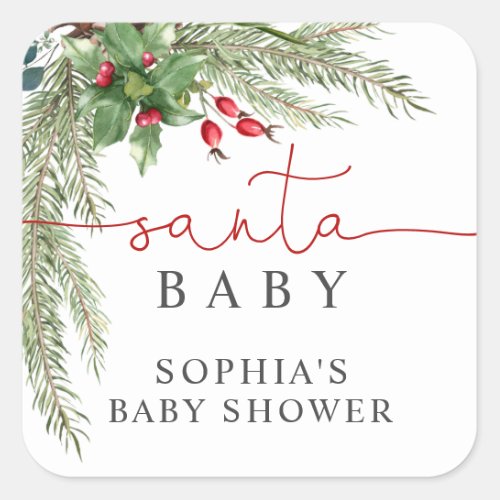 Santa Baby Christmas Baby Shower  Square Sticker