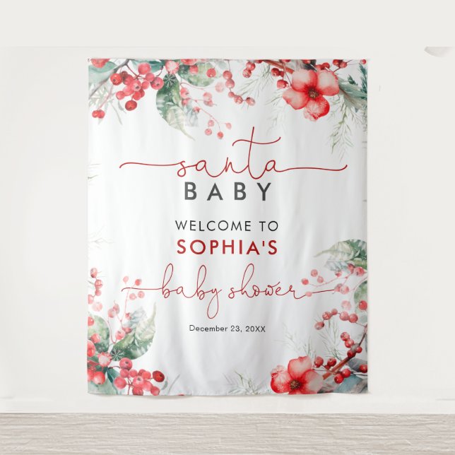 Santa Baby Christmas Baby Shower Tapestry (Front)
