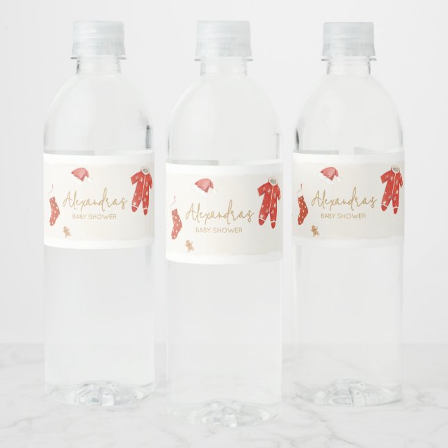 Santa Baby Christmas Baby Shower Water Bottle Label (Bottles)