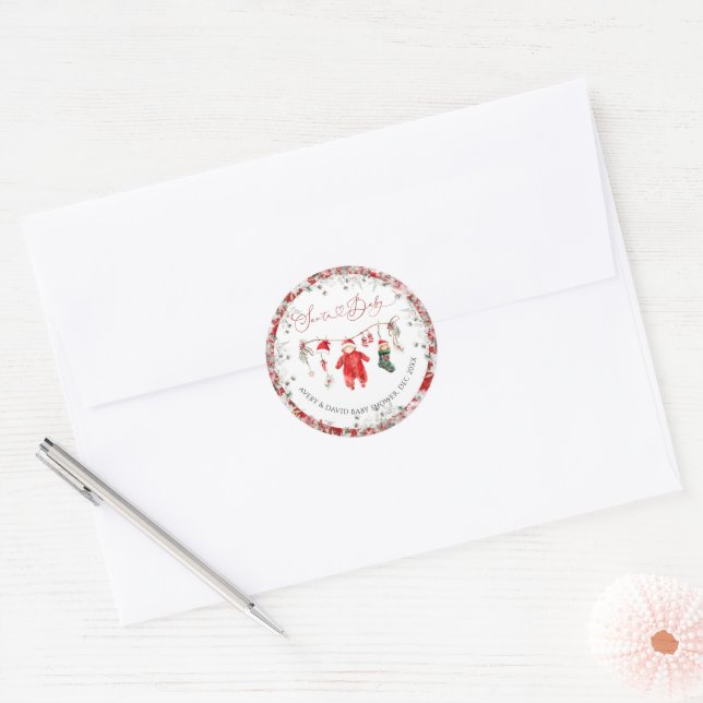 Santa Baby Christmas Baby Shower Welcome Classic Round Sticker (Envelope)