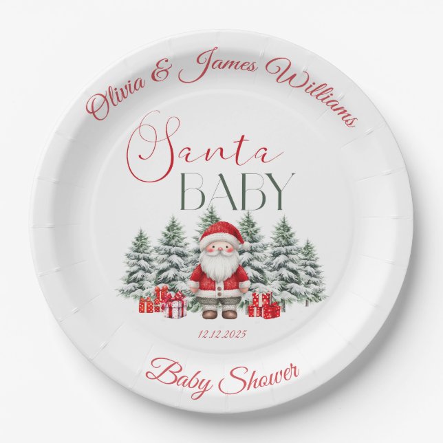 Santa Baby Christmas Baby Shower Welcome  Paper Plates (Front)