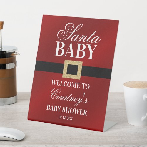 Santa Baby  Christmas Baby Shower Welcome Pedestal Sign
