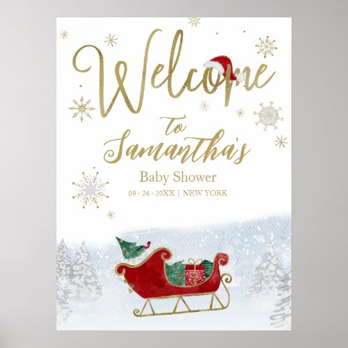 Santa Baby Christmas Baby Shower Welcome Sign