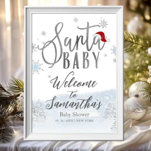 Santa Baby Christmas Baby Shower Welcome Sign | Zazzle