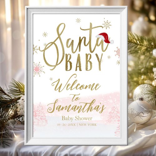 Santa Baby Christmas Baby Shower Welcome Sign