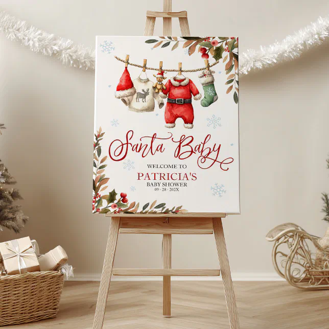 Santa Baby Christmas Baby Shower Welcome Sign | Zazzle