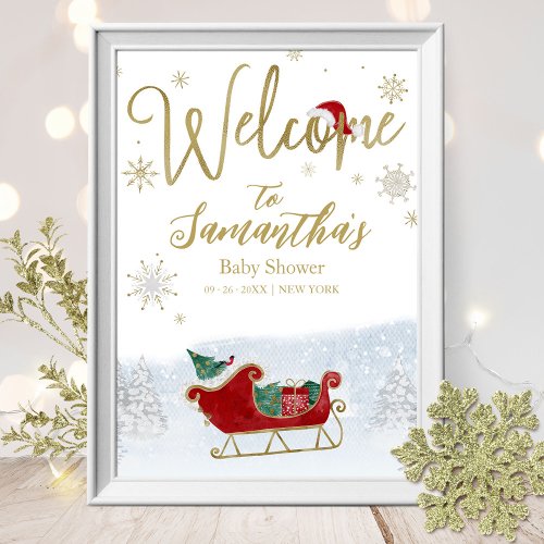 Santa Baby Christmas Baby Shower Welcome Sign