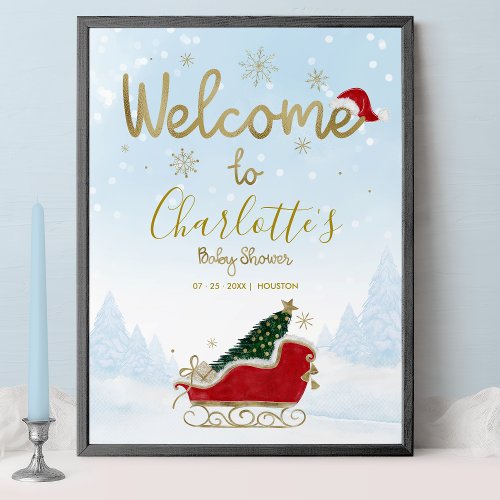 Santa Baby Christmas Baby Shower Welcome Sign 