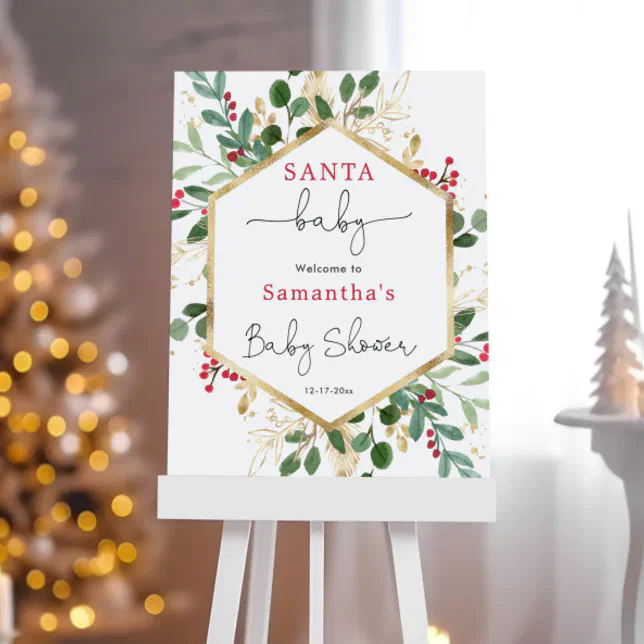 Santa Baby Christmas baby shower welcome sign | Zazzle