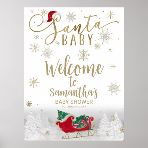 Santa Baby Christmas Baby Shower Welcome Sign