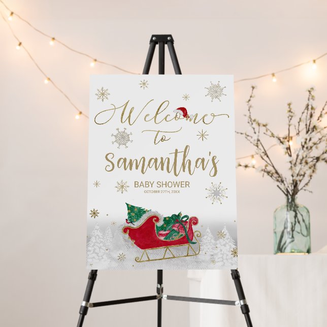 Santa Baby Christmas Baby Shower Welcome Sign (In Situ (Stand))