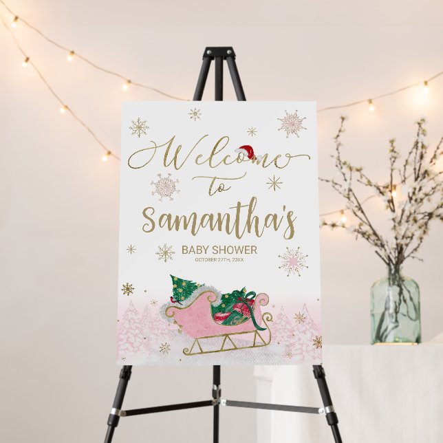 Santa Baby Christmas Baby Shower Welcome Sign (In Situ (Stand))