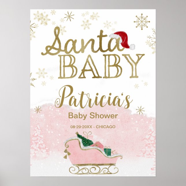 Santa Baby Christmas Baby Shower Welcome Sign (Front)