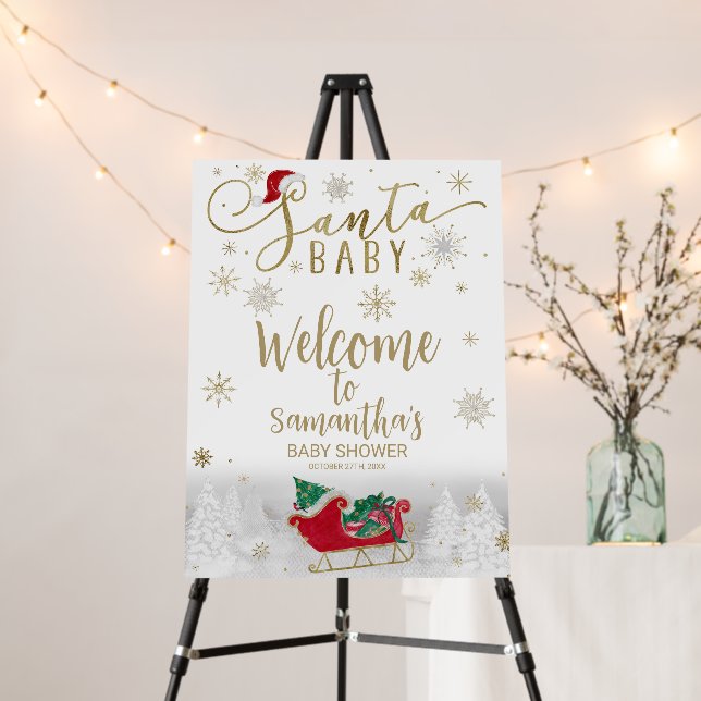 Santa Baby Christmas Baby Shower Welcome Sign (In Situ (Stand))