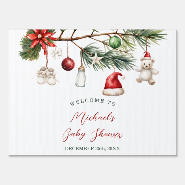 Santa Baby Christmas Baby Shower Welcome Yard Sign (Front)