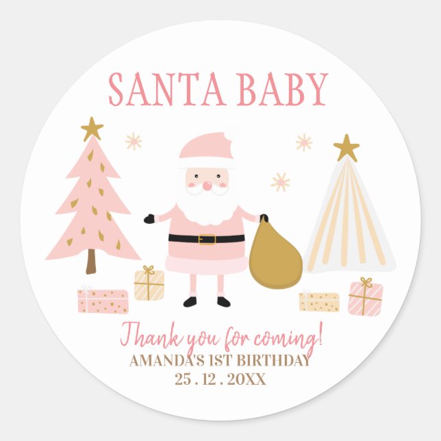 Santa Baby, Christmas Birthday Party Favor  Classic Round Sticker (Front)