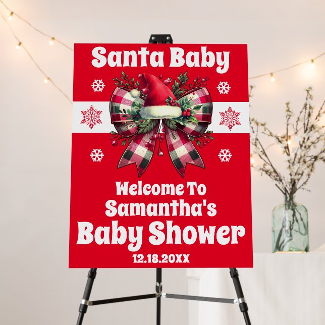 Santa Baby Christmas Bow Baby Shower Welcome Foam Board (In Situ (Stand))