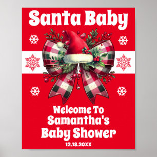 Santa Baby Christmas Bow Baby Shower Welcome Poster