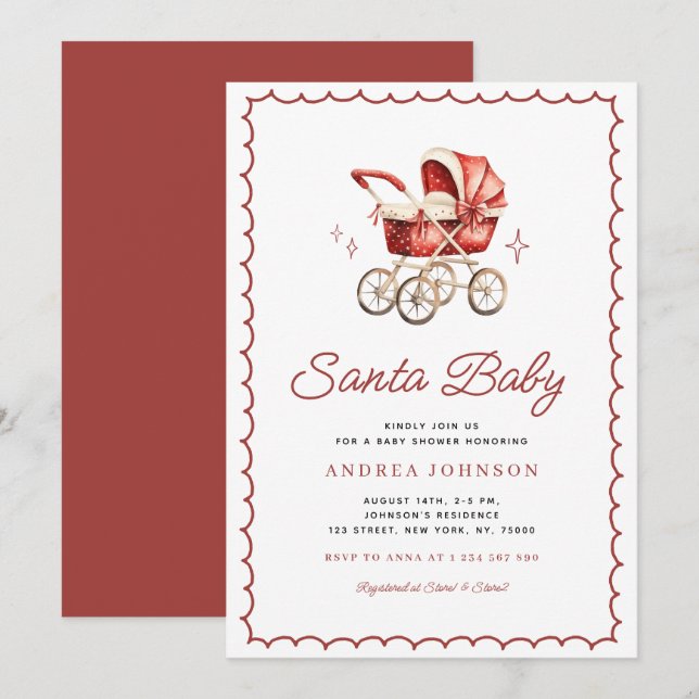 Santa Baby Christmas Bow Carrier Baby Shower Invitation (Front/Back)