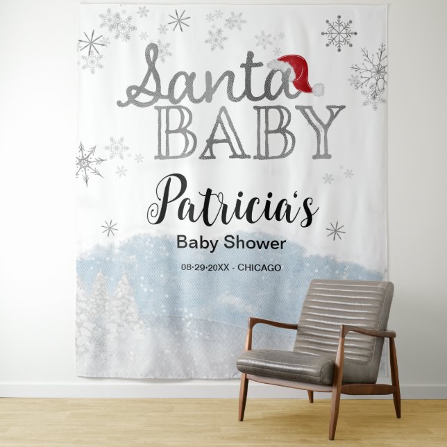 Santa Baby Christmas Boy Baby Shower Backdrop (In Situ)