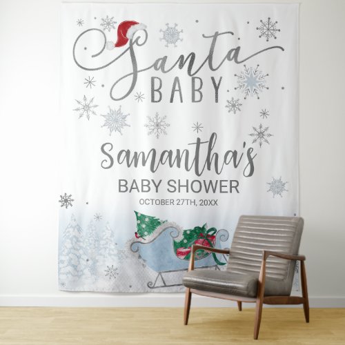 Santa Baby Christmas Boy Baby Shower Backdrop