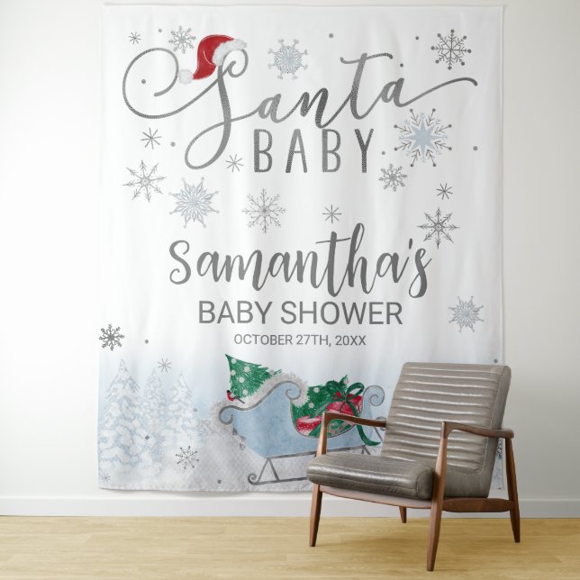 Santa Baby Christmas Boy Baby Shower Backdrop (In Situ)