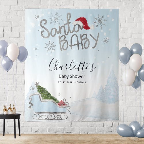 Santa Baby Christmas Boy Baby Shower Backdrop