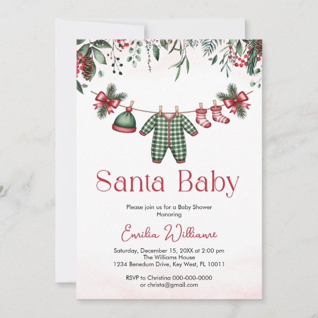  santa baby christmas Boy baby shower invitation (Front)